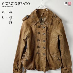GIORGIO BRATO イタリア製 40 メッシュ 加工 ダブル 変形 ラム レザージャケット ブラウン 茶色 キャメル 本革 ジョルジオブラット M 9号