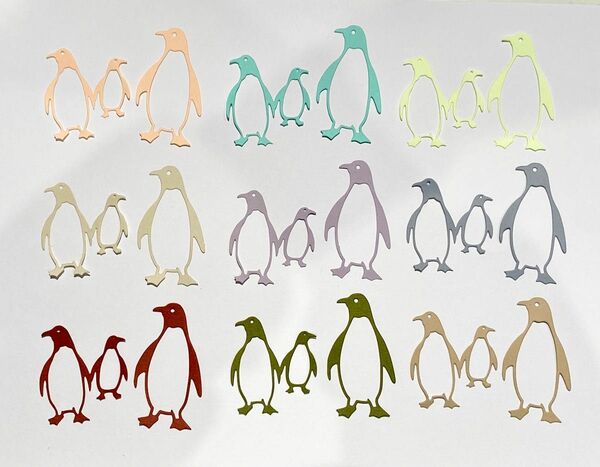 ダイカット　カッティングペーパー　クラフト素材　ハンドメイド　ペンギン　9色セット