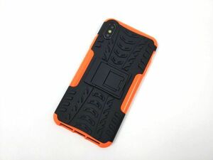 iPhone XS Max用 耐衝撃ケース カバー ソフト タイヤ スタンド オレンジ