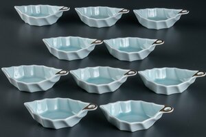 【うつわ】『 青白磁葉形小鉢 小皿 10客 10154 』 10個組 料亭 日本料理 懐石 会席 和食器 うつわ 器 焼物 陶器 磁器