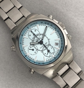 SEIKO SUS クロノグラフ 7T32 アラーム クォーツ 稼働品 水色 ブルー ブレスレット TELEMETER サス セイコー CHRONOGRAPH クロノ