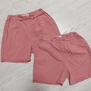 女の子 130cm~140cm ショートパンツ 半ズボン ウエストリボン 1着 姉妹 双子ちゃんに