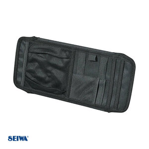 サンバイザーポケットフルサイズ3 車内収納 カード入れ ペン収納 メッシュポケット付 便利 小物収納 セイワ/SEIWA WA105