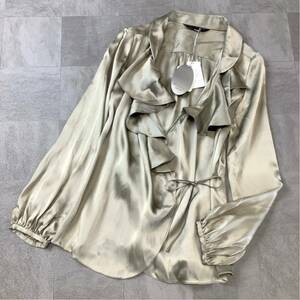 [ smooth . silk 100%] new goods tag attaching regular price 38800 jpy DAMA collectionda-ma silk frill blouse 9R M size lustre gray 