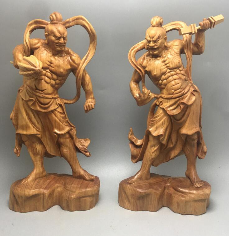 香樟材 井波彫刻 一刀彫り仁王立ち 金剛力士像 台座付き高51cm 仏教