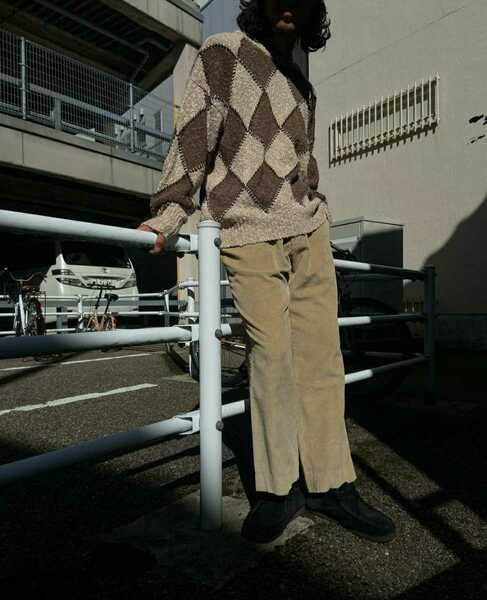 90s〜 cotton/linen rhombus pattern sweater