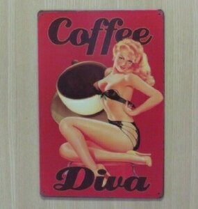 送料無料 コーヒーディーバ ダイナー 金属製 メタルサインプレート DINNER GRIVE-IN COFFEE DIVA HOT ROD ホットロッド 看板 ブリキ