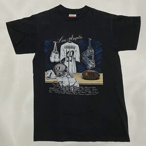 90's NUTMEG LOSANGELES RAIDERS プリント x 刺繍入り プリントTシャツ ビンテージ古着 USA製 NFL フットボール レイダース 80's 90年代の画像2