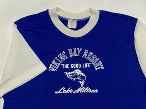 60's-70's DODGER SPORTSWEAR タタキタグ 切替 トリム プリントTシャツ Lサイズ ORLON ビンテージ古着 vintage 70年代 80's リンガーT