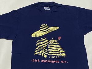 80's Hanes I LOVE D.C. ゴールドプリントTシャツ XLサイズ USA製 ビンテージ古着 vintage 80年代 ピンナップ レディ 貴婦人 薔薇 美女