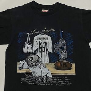 90's NUTMEG LOSANGELES RAIDERS プリント x 刺繍入り プリントTシャツ ビンテージ古着 USA製 NFL フットボール レイダース 80's 90年代の画像1