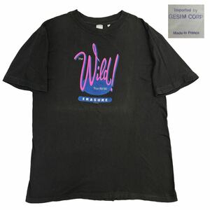 希少 80s 90s ERASURE イレイジャー バンド Tシャツ サイズL フランス製 GESIM CORP The Wild! TOUR89-90 ブラック ヤケ有 小穴有 A2396