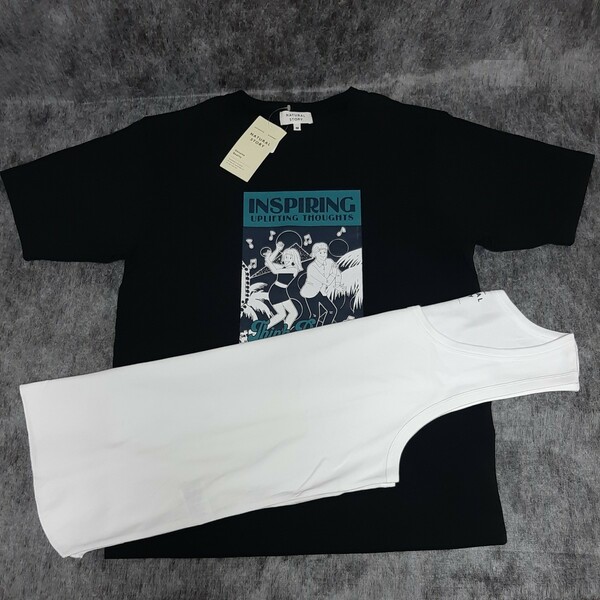 Tシャツ+タンクトップ M (ブラック・ホワイト)