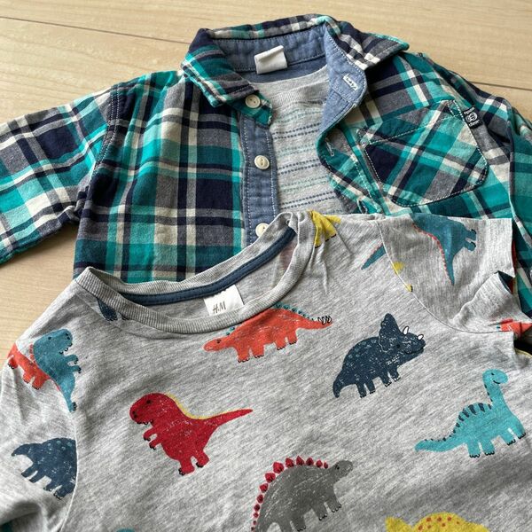 値下げしました！チェック柄シャツ H&Mの恐竜柄の半袖　ユニクロの半袖