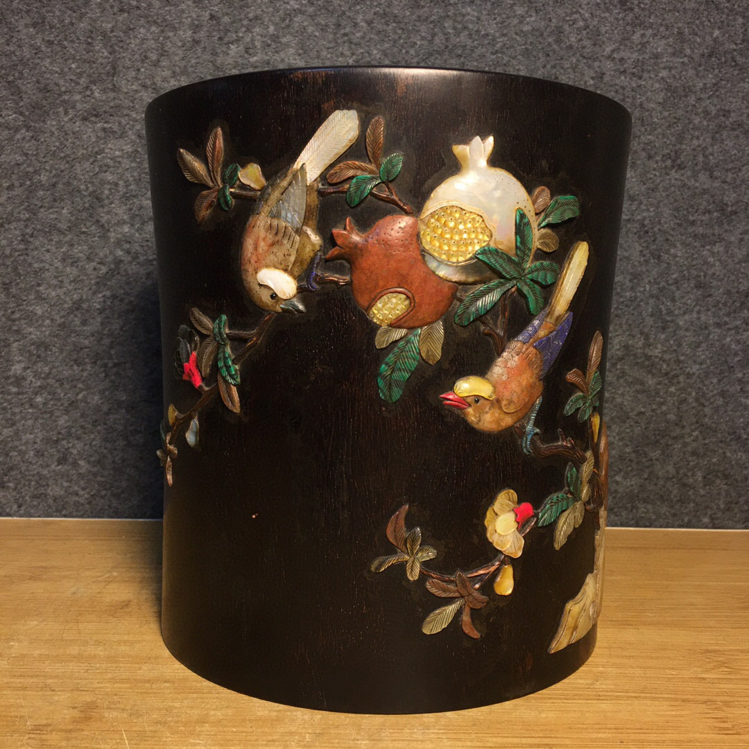 蔵友館蔵品・金絲楠木製・細密彫・水波紋ネックレス・希少珍品・置物