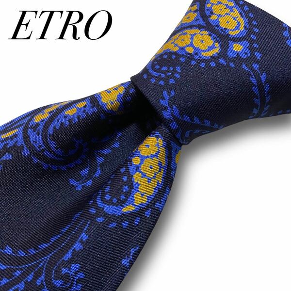 ETRO エトロ ブルー ペイズリー シルク ネクタイ