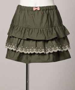  new goods Kumikyoku anyFAM frill 110cm flared skirt embroidery Army green moss green khaki for children girl green color olive green 