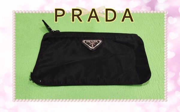 現品割引☆PRADAプラダ ミニポーチ ナイロンポーチ ペンケース 三角ロゴプレート メイク用ポーチ 化粧ポーチ プラダポーチ