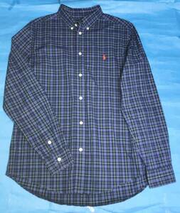 国内正規ラルフローレン★ワンポイントボタンダウンシャツ XL(18-20) 170cm ブルー系チェック★USED