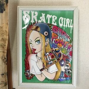 yuichiオリジナル「MUTEKI Skate Girls」A4イラストボード付き ストリートアート 複製原画