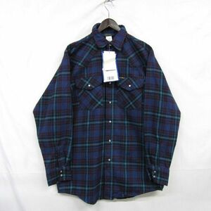  size MR OSHKOSH cotton flannel shirt long sleeve check pattern navy series button down BD Oshkosh old clothes Vintage 3A0113