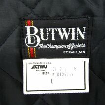 USA製 サイズ L BUTWIN ナイロン ジャケット スタジアム ジャンパー ブラック 中綿 裏地有 刺繍 古着 ビンテージ 3A0705_画像3