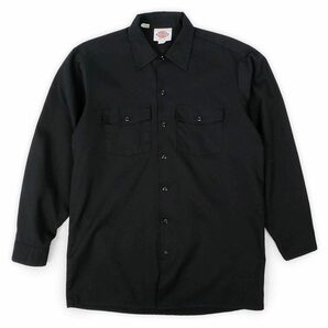 ディッキーズ Dickies 90s ワークシャツ USA製 無地 BLACK ヴィンテージ 古着 (-8802) ブラック / 黒 16-16 1/2 Lサイズ相当の画像1
