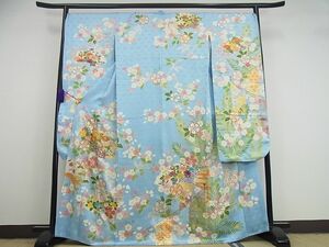  flat peace shop kimono # finest quality establishment 460 year * thousand . long-sleeved kimono piece embroidery .. flower writing gold paint . edge attaching excellent article 3s1160