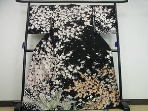 平和屋着物■最高級　訪問着　総刺繍　作家物　夜桜　黒地　金糸　鬼しぼ縮緬　逸品3s1339