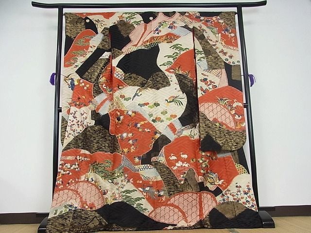 ネット限定】 アンティーク 大正ロマン 振袖 駒刺繍 飛鶴立波松花文