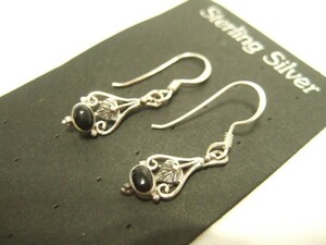 横浜最新 シルバー925SILVER銀 魅惑のピアスしず♪オニキス風 メンズレディース 送料220円イヤリング4a