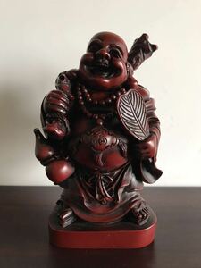 骨董品・七福神・布袋様・木彫・置物・高さ約21.5cm