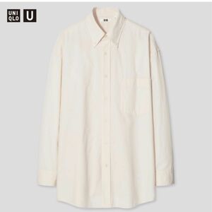 ユニクロU UNIQLO U 2021SS 春夏 ワイドフィットシャツ ボタンダウン NATURAL ナチュラル　MEN Lサイズ