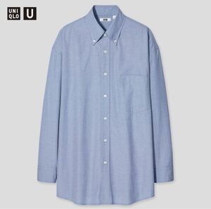新品　ユニクロU UNIQLO U 2021春夏　ワイドフィットシャツ　ボタンダウンカラー　長袖　BLUE ブルー Lサイズ