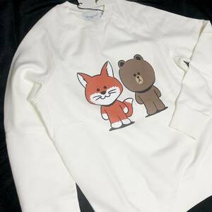 S new goods MAISON KITSUNE X LINE FRIENDS collaboration limitation Logo big print sweatshirt sweatshirt white mezzo n fox line white 