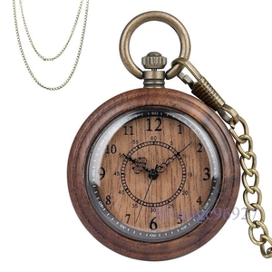 F305* full wood case antique bronze pocket watch quartz Movement pendant h-+