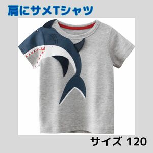 キッズ ベビー Tシャツ 120サイズ 肩 サメ 綿100% カットソー 半袖Tシャツ