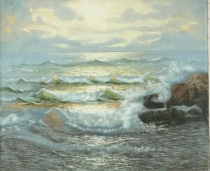 ヨーロッパ絵画 肉筆油絵 F20号 ジアルディーノ作 「朝焼けの海」