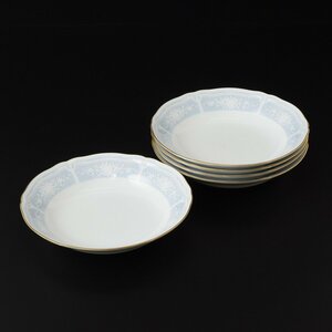 ◎474038 美品 Noritake ノリタケ レースウッドゴールド 19.5cm スープ皿 5枚セット 深皿 中皿