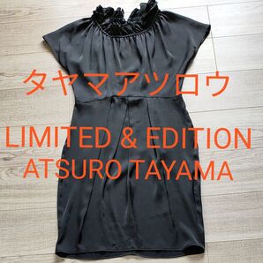 タヤマアツロウ LIMITED & EDITION ブラックワンピース 黒 フリルプリーツ AT とろみふんわり生地