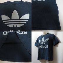 古着 メンズS adidas/アディダス トレフォイルロゴ Tシャツ 半袖 スポーツ カジュアル ネイビー 585979_画像3