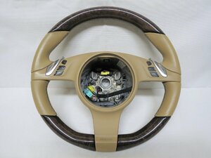  rare! heater attaching! Cayenne 92A original wooden steering wheel steering wheel 7PP.419.091.AF 9J9 Panamera 970 911 997 control number (W-CIII26)