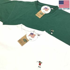 ２枚セット 新品 Ｍサイズ USAコットン ワンポイント刺繍 クマ刺繍 Ｔシャツ ゴルファー ベア 半袖Ｔシャツ 米綿 綿100%