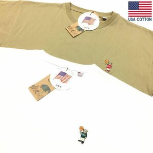 ２枚セット 新品 Ｌサイズ USAコットン ワンポイント刺繍 クマ刺繍 Ｔシャツ バスケット ベア 半袖Ｔシャツ 米綿 綿100％