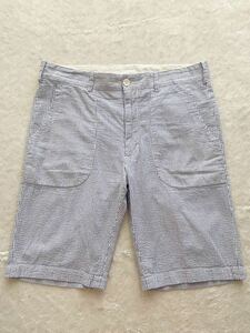 Engineered Garments size34 USA製シアサッカーショートパンツ ハーフパンツ made in USA エンジニアードガーメンツ 白 青 ブルー ホワイト