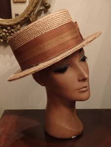  Франция античный 10's20's канотье /30's Vintage bo-ta- шляпа соломенная шляпа Europe запад антиквариат ΓOT