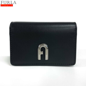 FURLA Furla new goods * outlet card-case WP00125 AX0733 O6000 moon business card-case leather original leather Logo black free shipping 