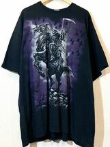 LIQUID BLUE！Tシャツ！スカルボーン！ホース！馬！骸骨！ビッグサイズ！2011's！USA！リキッドブルー！ギルダン！ブラック！黒紫 2XL 美品_画像1