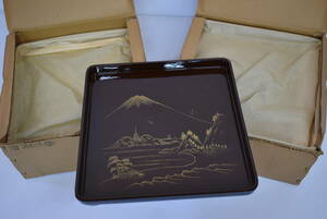 *. seat serving tray lacqering [ Fujimi landscape ]. serving tray 10 legs lacquer ware . paint Showa Retro lacquer paint * present condition sale *3509