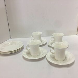 【中古 送料込】NIKKO(ニッコー) FINE BONE CHINA カップ＆ソーサ 4客 口径7.5cm 高さ8cm・プレート皿 3枚 直径17cm◆D3915